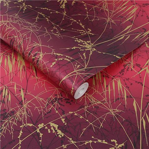 Clarissa Hulse Meadow Grass Wallpaper 120396 Damson/Soft Gold