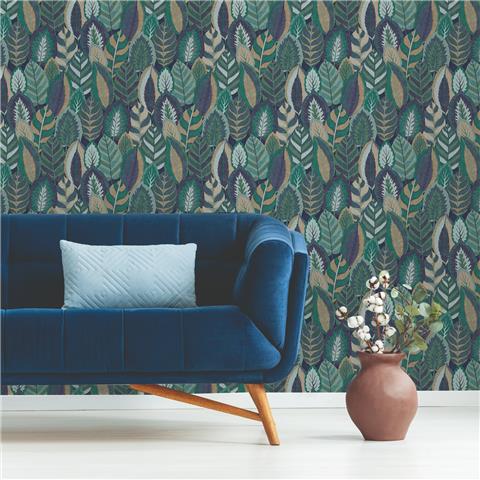 Super Fresco Easy Sublime Solace Arty Leaves Wallpaper 121806 Blue
