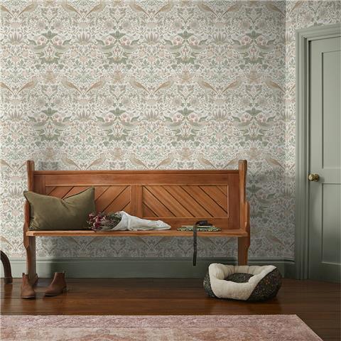 William Morris at Home Wallpaper Strawberry Thief 124233 Sage/Pink