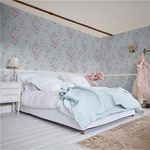 Rachel Ashwell Shabby Chic Wallpaper Bird Chinoiserie 125119 Blue