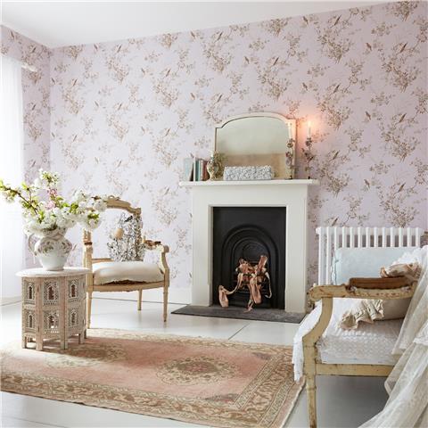 Rachel Ashwell Shabby Chic Wallpaper Bird Chinoiserie 125122 Pink/Gold