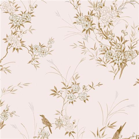 Rachel Ashwell Shabby Chic Wallpaper Bird Chinoiserie 125122 Pink/Gold