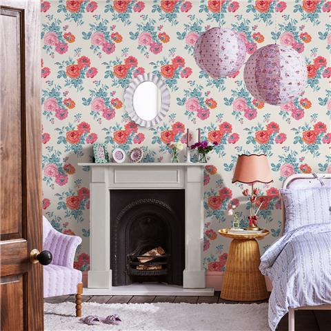 Cath Kidston Wallpaper Archive Rose 125495 Blue & Pink