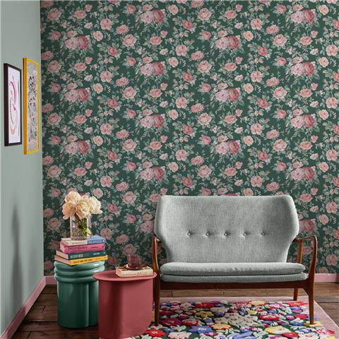 Cath Kidston Wallpaper Garden Rose 125502 Green