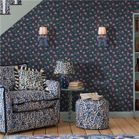 Cath Kidston Wallpaper Rose & Bows 125512 Navy