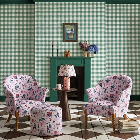 Cath Kidston Wallpaper Painted Gingham 125516 Green