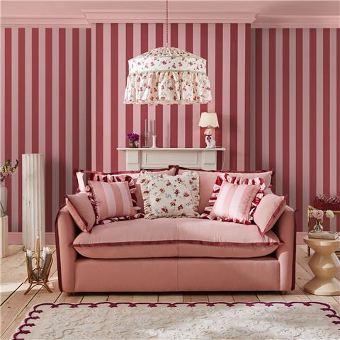 Cath Kidston Wallpaper Canopy Stripe 125519 Pink/Red