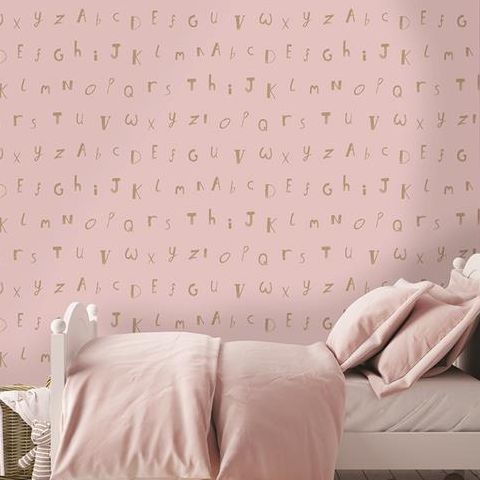 Make Believe Wallpaper- Alphabet 12563 Pink/Gold