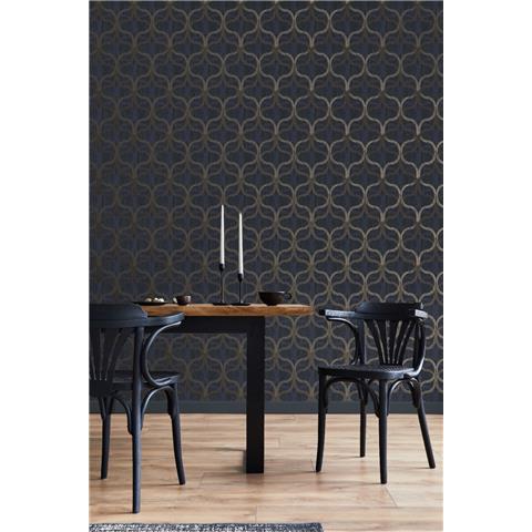 Boutique Refine Geo Wallpaper 128000 Navy/Gold