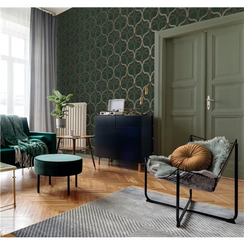 Boutique Refine Geo Wallpaper 128006 Green/Gold