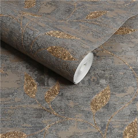 Boutique Ornamental Leaf Wallpaper 128796 Steel Gold