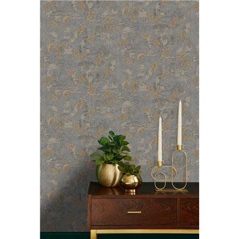 Boutique Ornamental Leaf Wallpaper 128796 Steel Gold