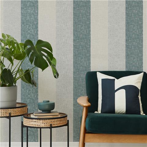 Super Fresco Meadow Stripe Textured Wallpaper 128984 Teal/Rose Gold