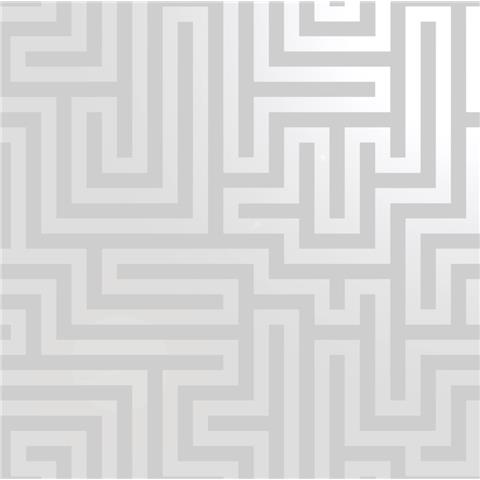 STATEMENT FEATURE WALLPAPER-Glistening Maze greek Key 12910 grey