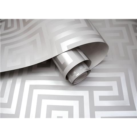 STATEMENT FEATURE WALLPAPER-Glistening Maze greek Key 12910 grey