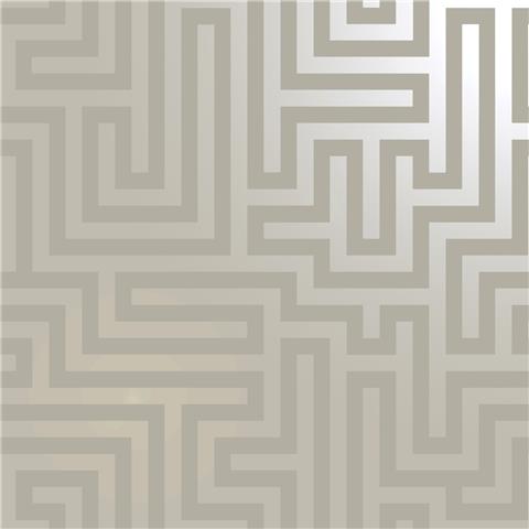 STATEMENT FEATURE WALLPAPER-Glistening Maze greek Key 12911 taupe