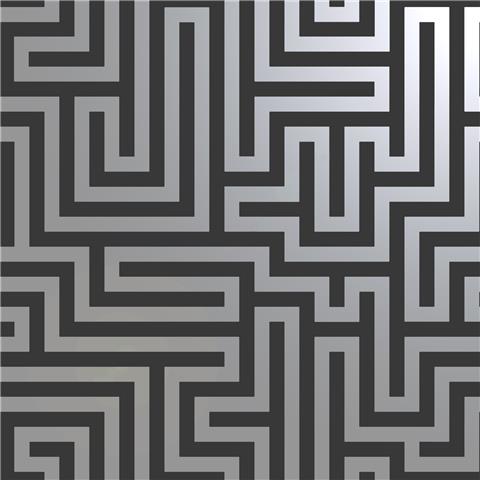 STATEMENT FEATURE WALLPAPER-Glistening Maze greek Key 12912 black