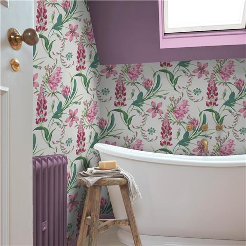 GRAHAM AND BROWN CONCERTO WALLPAPER COLLECTION Botanists Scroll 130296 pink