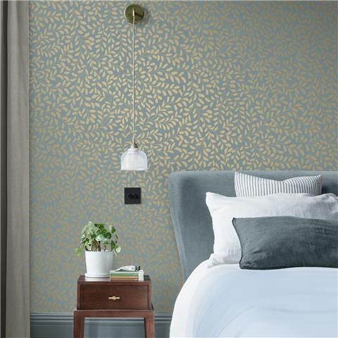 GRAHAM AND BROWN CONCERTO WALLPAPER COLLECTION Gilded Leaf 130368 Sky Blue/pale Gold