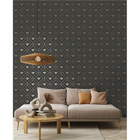 Holden Honeycomb Bee Wallpaper 13081 Charcoal/Gold