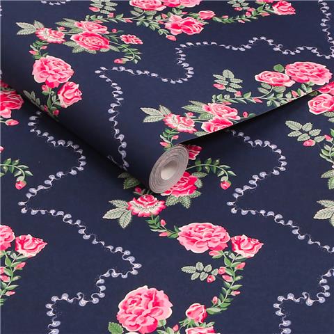 Cath Kidston Wallpaper Rose Flutter 131423 Navy