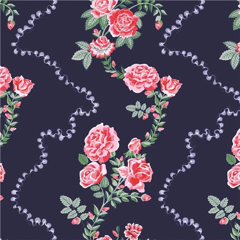 Cath Kidston Wallpaper Rose Flutter 131423 Navy