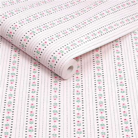 Cath Kidston Wallpaper Rose Ticking Stripe 131424 Pink