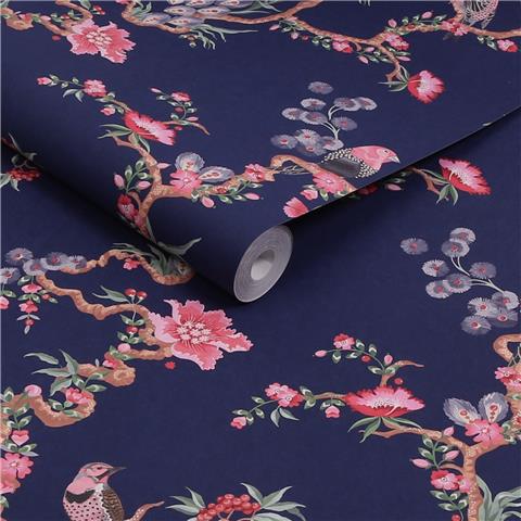 Cath Kidston Wallpaper Birds and Berries 131427 Navy