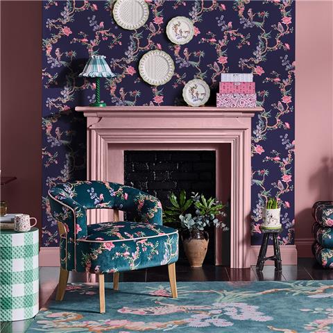 Cath Kidston Wallpaper Birds and Berries 131427 Navy