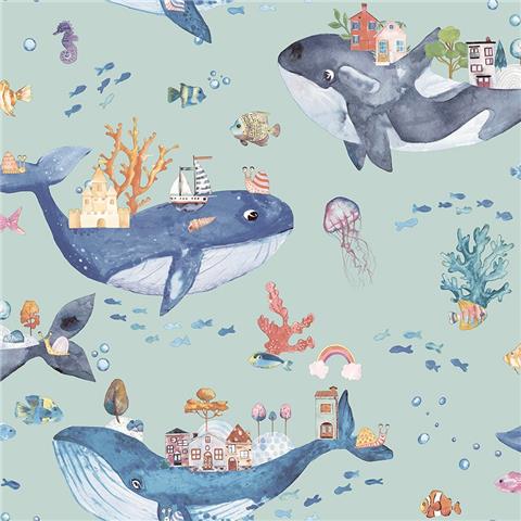 Dreamcatcher Whale Town Wallpaper 13221 Soft Teal