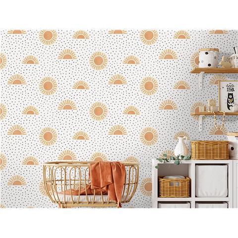Dreamcatcher Sunbeam Wallpaper 13320 White/Orange