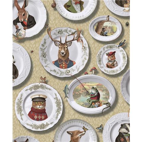 Holden Statement Wallpaper Vintage tea Party 13940 Ochre