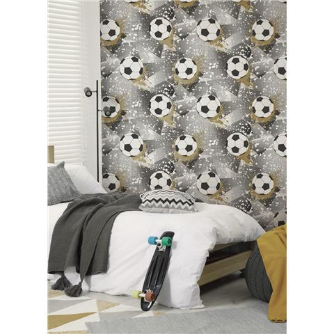 Kids Wallpaper Football Frenzy 14090 Black/Gold