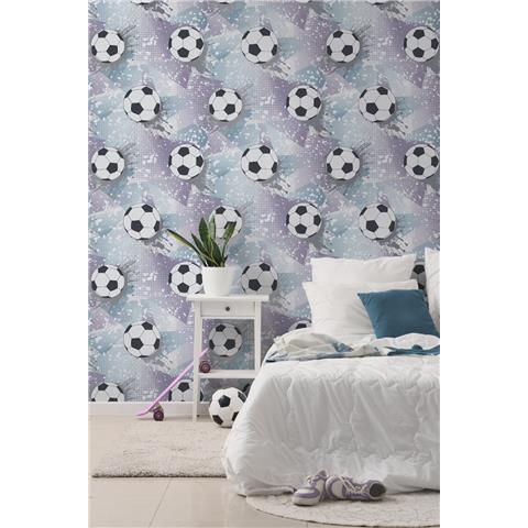 Kids Wallpaper Football Frenzy 14091 Lilac/Silver