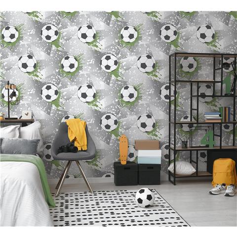 Kids Wallpaper Football Frenzy 14092 Grey/Green