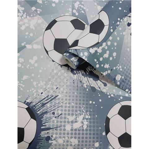 Kids Wallpaper Football Frenzy 14093 Navy/Teal