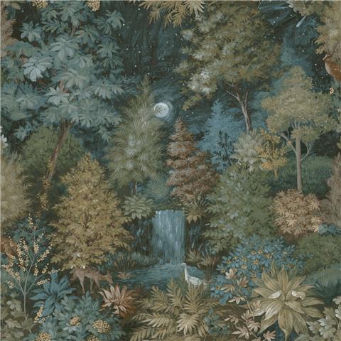 Holden Statement Symphony Wallpaper Midnight Woods 14150 Teal/Yellow