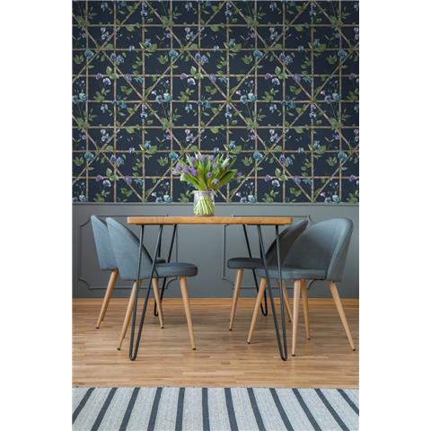 Holden Statement Symphony Wallpaper Trailing Floral Trellis 14202 Navy