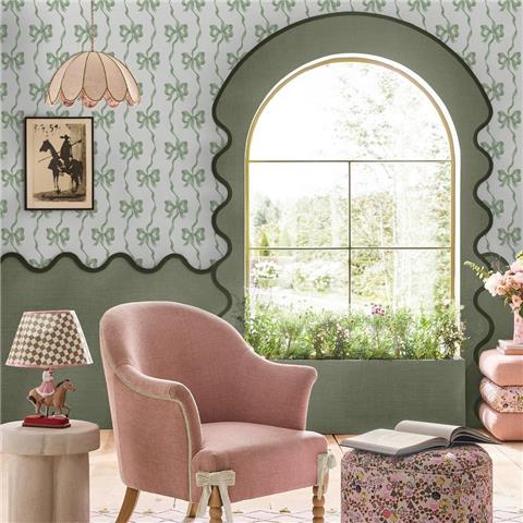Cath Kidston Wallpaper Ribbon Bow 142049 Sage