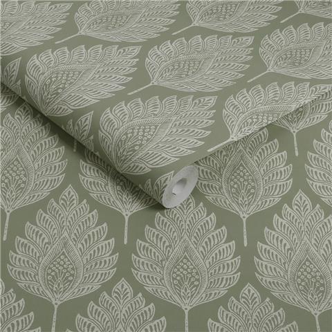 GRAHAM AND BROWN JAIPUR WALLPAPER COLLECTION Flame Leaf 142308 Sage