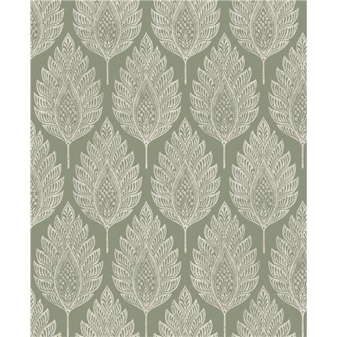 GRAHAM AND BROWN JAIPUR WALLPAPER COLLECTION Flame Leaf 142308 Sage