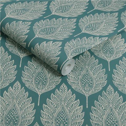 GRAHAM AND BROWN JAIPUR WALLPAPER COLLECTION Flame Leaf 142309 Teal