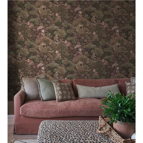 GRAHAM AND BROWN JAIPUR WALLPAPER COLLECTION Treetop Troop 142312 Damson