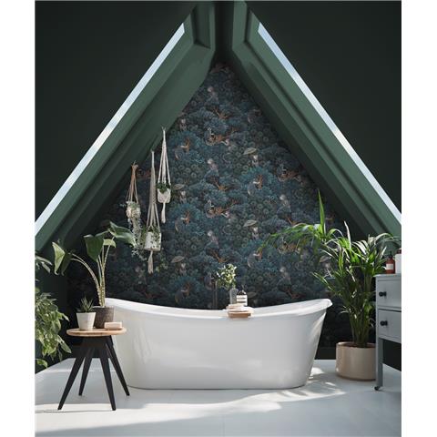 GRAHAM AND BROWN JAIPUR WALLPAPER COLLECTION Treetop Troop 142313 Navy/Teal