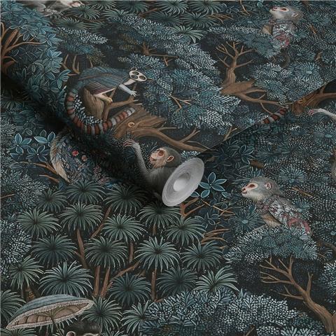 GRAHAM AND BROWN JAIPUR WALLPAPER COLLECTION Treetop Troop 142313 Navy/Teal