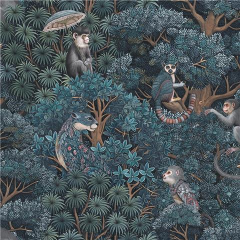 GRAHAM AND BROWN JAIPUR WALLPAPER COLLECTION Treetop Troop 142313 Navy/Teal