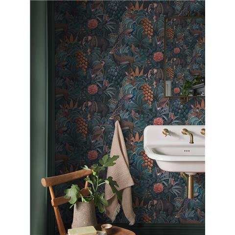 GRAHAM AND BROWN JAIPUR WALLPAPER COLLECTION Jungle Jamboree 142315 Navy/Teal