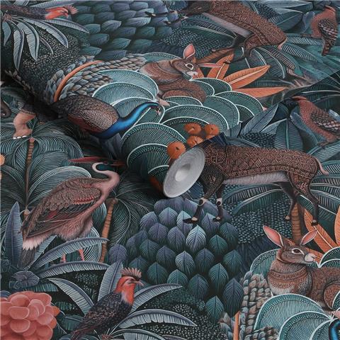 GRAHAM AND BROWN JAIPUR WALLPAPER COLLECTION Jungle Jamboree 142315 Navy/Teal