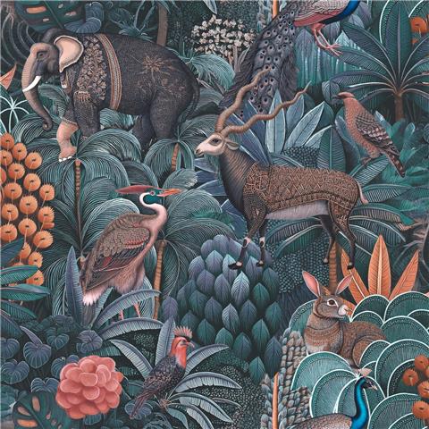 GRAHAM AND BROWN JAIPUR WALLPAPER COLLECTION Jungle Jamboree 142315 Navy/Teal