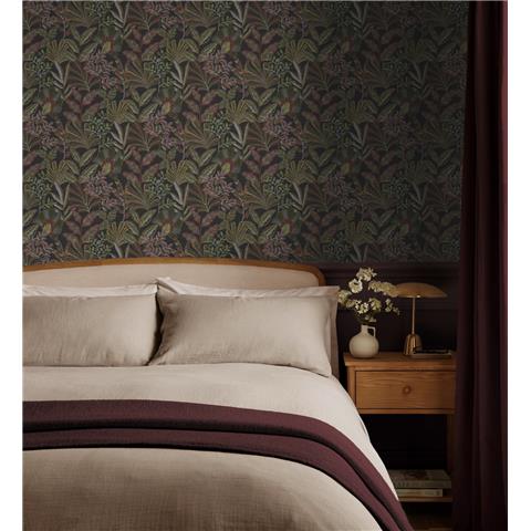 GRAHAM AND BROWN JAIPUR WALLPAPER COLLECTION Vendura Weave 142318 Black/Damson
